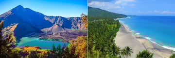 Mountain Rinjani & Coconut lined beach on Lombok Island
