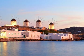 Mykonos windmills at sunset