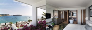Nai Harn Resort deluxe ocean view room views and bedroom