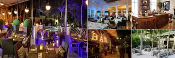 National Hotel, (clockwise from left): Tamara's Bistro Terrace, Tamara's Bistro, Blue's Bar, Aqua Bar and Aqua Bar at Night