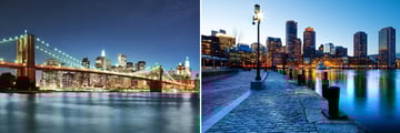 Brooklyn Bridge, New York City & Boston Harbour, Massachusetts