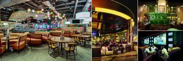 New York - New York Hotel and Casino, (clockwise from left): Tom's Urban, Center Bar, Nine Fine Irishmen Bar and Sports Bar 