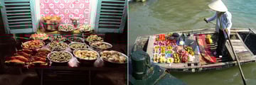 Night food market in Ho Chi Minh City, and floating food market along Halong Bay