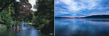 Canoeing down the Avon River (left) and Manapouri (right)