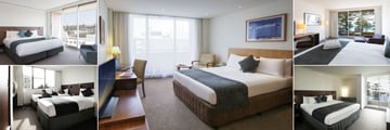 Novotel Sydney Manly Pacific, (clockwise from top left): Superior District View Room, Standard King Room, Superior Ocean View Room, Two Bedroom Ocean View Suite and Two Bedroom Ocean View 2nd Bedroom 