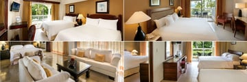 Occidental Caribe, (clockwise from top left): Double Room, Superior Sea Front Room, Family Room and Presidential Suite