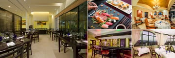 Occidental Papagayo, (clockwise from left): Oriental Restaurant, Asian Dish, Italian Restaurant, Buffet, Restaurant and Bar