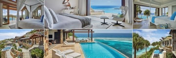Poseidons Perch Villa Bedroom and Exterior, Waters Edge Ridge Villa Bedroom and Exterior and Montastraea Estate Bedroom and Exterior at Oil Nut Bay