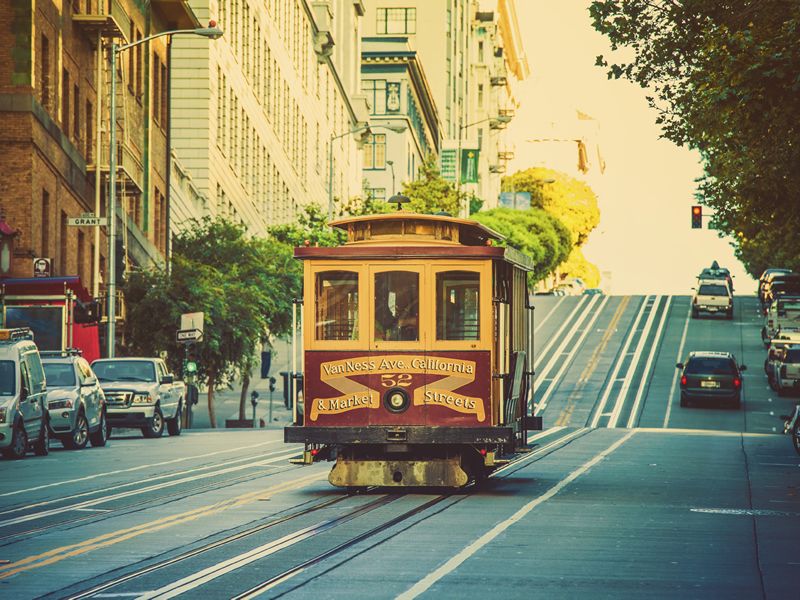 Old cable car on the streets of San Francisco