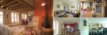 Old Leura Dairy, (clockwise from left): Buttercup Barn Living Area, Workers Cottage Living Area, Straw Bale Living Area. Workers Cottage Dining Area and Moo Manor Kitchen 