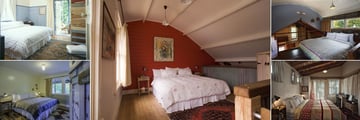 Old Leura Dairy, (clockwise from top left): Workers Cottage Bedroom, Buttercup Barn Loft Bedroom, Milking Shed Loft Bedroom, The Studio and Moo Manor Bedroom