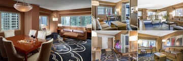 Omni Chicago Hotel, (clockwise from left): Executive Suite, Superior Corner Suite, Governors Suite, Deluxe Suite and Premium Double Suite Living Areas