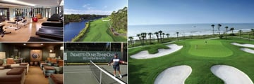 Omni Hilton Head Oceanfront Resort, (clockwise from top left): Gym, Fazio Golf Course, Golf, Tennis and The Spa