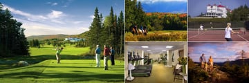 Omni Mount Washington Resort, (clockwise from left): Golf, Horseback Riding, Tennis, Hiking and Fitness Centre