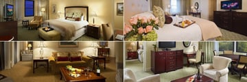 Omni Shoreham, (clockwise from top left): Deluxe Room, Premier View Room, One Bedroom Suite and Presidential Suite
