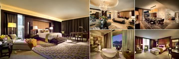 One&Only Cape Town, (clockwise from left): Presidential Suite Master Bedroom, Entrance, Dining Area, Second Bedroom and Bathroom