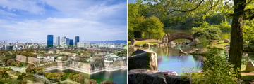 Osaka city skyline & gardens