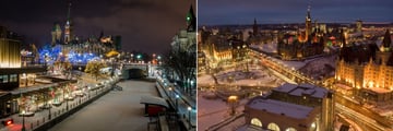 Ottawa Winterlude City Break, Christmas Lights at Rideau Canal and Aerial View of Ottawa at Night