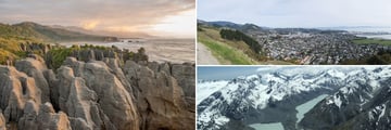 Pancake Rocks, Nelson & Flight Scenery over Franz Josef