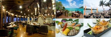 Panviman Resort Koh Phangan, (clockwise from left): Pan Sea Restaurant, Pool Deck Bar, Stone Beach Restaurant and Dining Options
