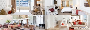 Clockwise from top left: Deluxe Studio, Superior Deluxe Studio,Two Bedroom Suite and Penthouse Suite at Pepperclub Hotel & Spa 