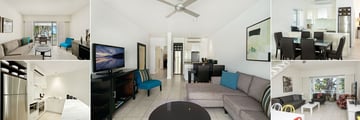 Peppers Beach Club and Spa, (clockwise from top left): Ocean Resort and Penthouse Lounge, Resort Living Room, Three Bedroom Ocean Suite Lounge, Two Bedroom Grand Ocean Penthouse and Resort Kitchen 