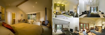 Peppers Cradle Mountain Lodge, (clockwise from left): Spa Suite, Pencil Pine Cabin, Pencil Pine Balcony Cabin, King Billy Suite and Contemporary Spa Cabin