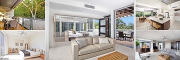 Peppers Noosa Resort & Villas, (clockwise from top left): 2 Bedroom Villa, 3 Bedroom Deluxe Villa, 3 Bedroom Tree Top Villa, 4 Bedroom Grande Villa and 4 Bedroom Tree Top Villa