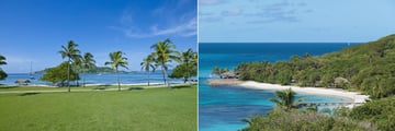 Petit St Vincent, Looking Towards Beach and Aerial View of Resort 