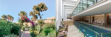 The gardens and indoor spa pool at Phoenicia Malta
