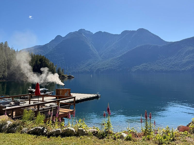 the sauna with mountain views at Klahoose Wilderness Resort