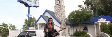 Elvis outside Graceland Chapel