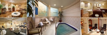Plaza Resort & Spa, (clockwise from top left): Ocean Waters Spa Hair Salon, Jacuzzi, Couples Treatment Room, Foot Treatment Room and Fitness Centre
