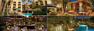 Pointe Hilton Squaw Peak, (clockwise from top left): Pool Exterior, Ricos American Grill, Pool at Night and Pickens Patio