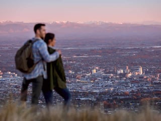 Port Hills view of Christchurch and mountains, New Zealand