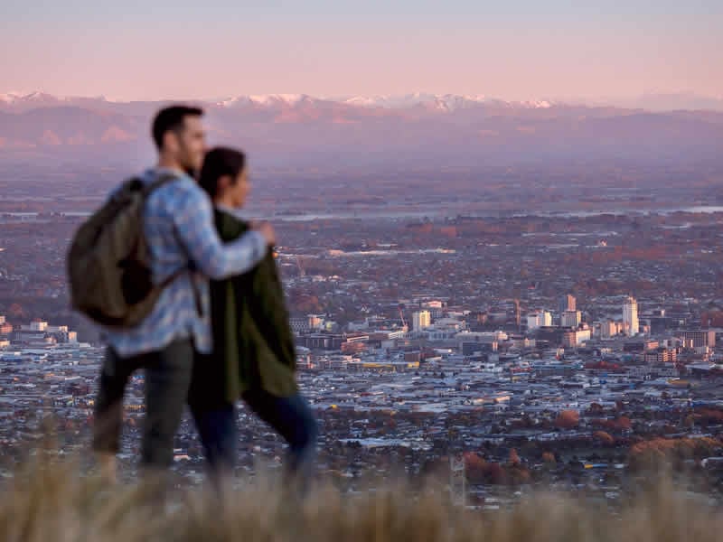 Port Hills view of Christchurch and mountains, New Zealand