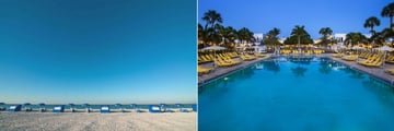 Postcard Inn on the Beach, Beach with Sunloungers and Pool