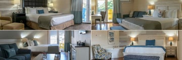 Prestige Beach House Kelowna, (clockwise from top left): King Bed, Park View Room, Premier King Room Beach House and Beach House Queen Room