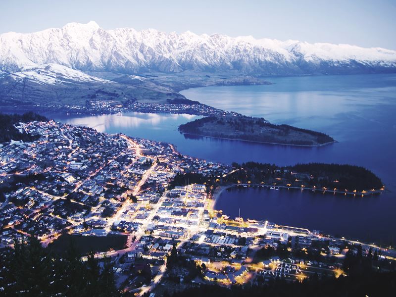 Queenstown illuminated at dusk