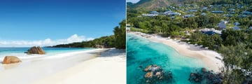Raffles Praslin beachfront and aerial view