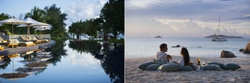 The main pool and beach at Raffles Seychelles