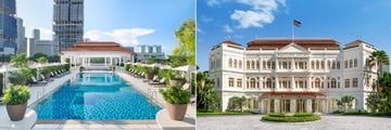 The pool and exterior at Raffles Singapore