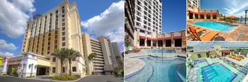 Ramada Plaza Resort & Suites International Drive, (clockwise from left): North and South Towers, Ground Floor Pools, Ground Floor Pool and Rooftop Pools