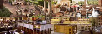 Rancho Bernardo Inn Golf Resort & Spa, (clockwise from top left): Veranda Fireside Lounge Restaurant, Avant Patio, Avant Kitchen and Avant Bar