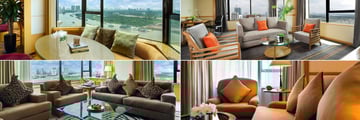 Renaissance Riverside Hotel Saigon, (clockwise from top left): Club Lounge View, Deluxe Suite Living Room, Executive Suite Living Room and Presidential Suite Living Room