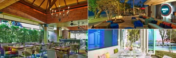 Prego Italian Restaurant (left), Amaya Bar (top right), and Amaya Food Gallery (bottom right) at Amari Koh Samui