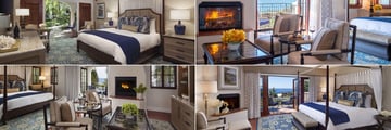 The Ritz-Carlton Bacara, Santa Barbara, (clockwise from top left): Deluxe King, Terrace Suite, Oceanview Room and Partial Oceanview Room