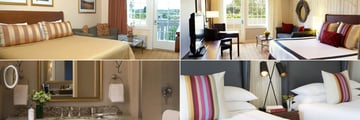 River Terrace Inn, (clockwise from top left): King Double Room, Kng Room, Village Deluxe Room Two Queens and Bathroom