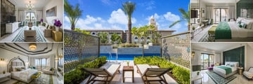 Rixos Saadiyat Island, (clockwise from top left): One Bedroom Family Suite, One Bedroom Family Suite Pool Access, Deluxe Room, Premium Pool Access Room and Presidential Suite