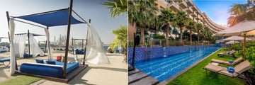Beach cabanas and semi Olympic lap pool at Rixos The Palm Dubai Hotel & Suites